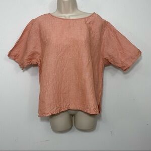 River road striped tunic blouse linen cotton short sleeeve size large orange